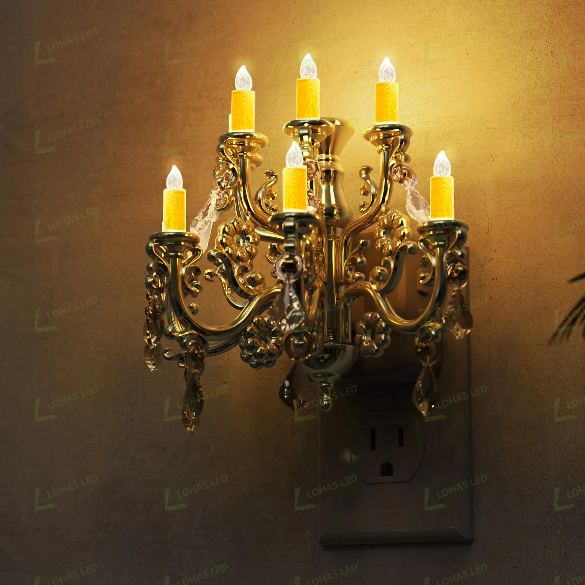 Ночник в розетку Vintage Chandelier с эффектом пламени