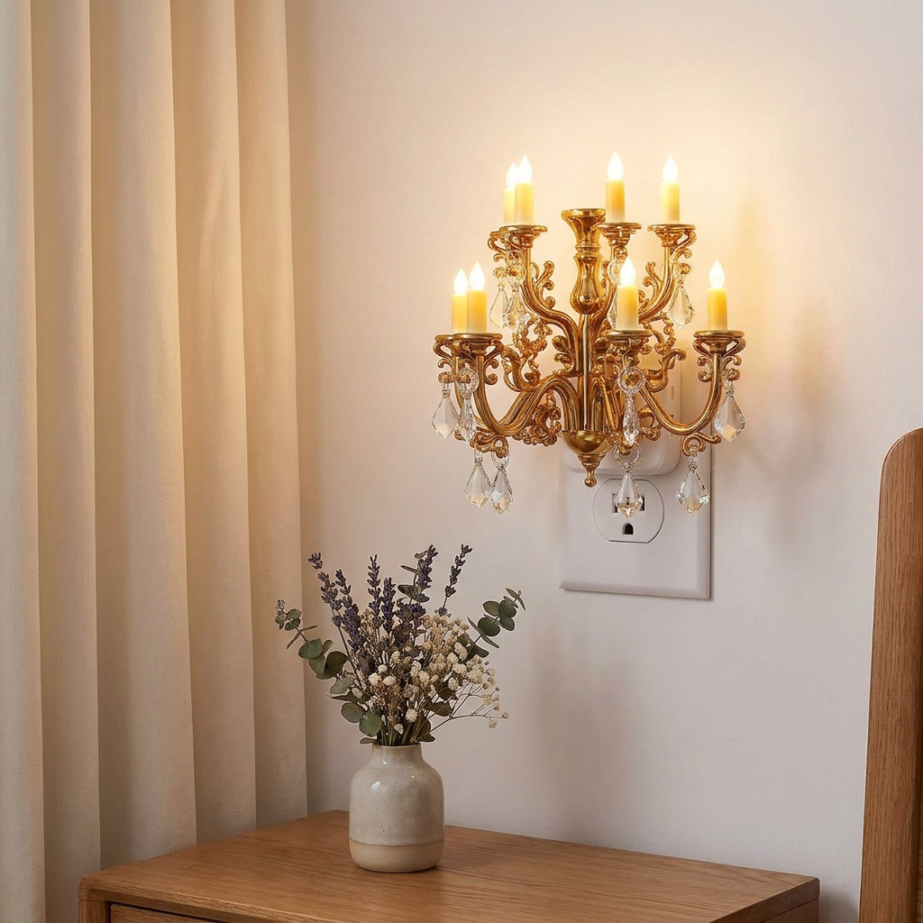 Ночник в розетку Vintage Chandelier с эффектом пламени